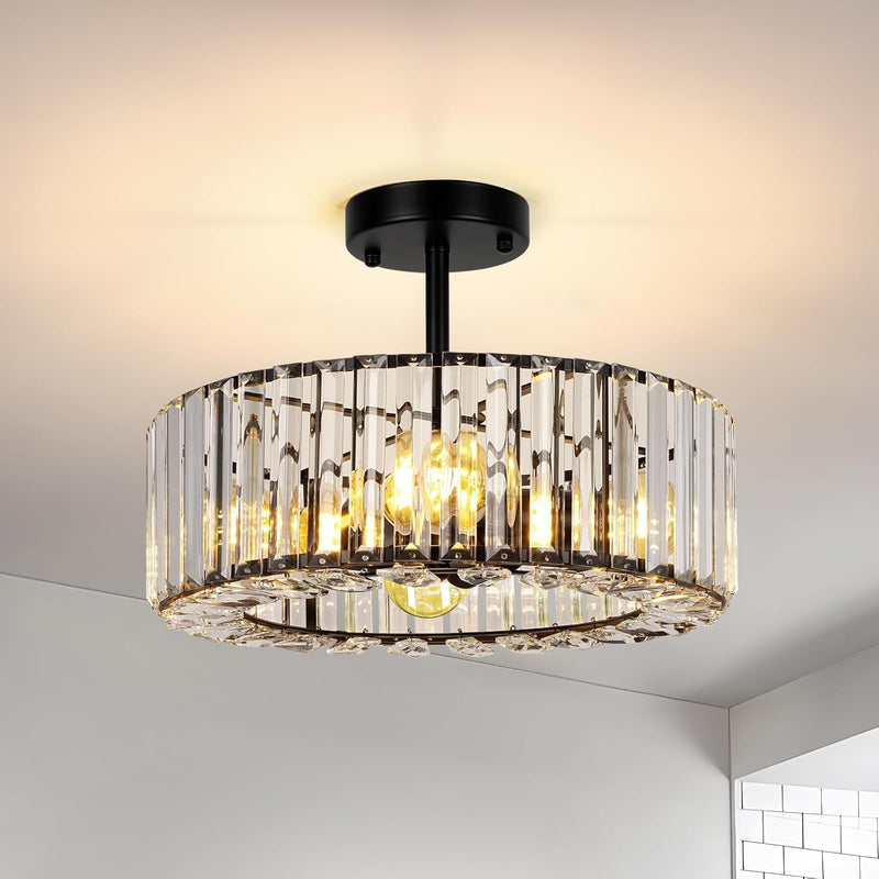 Modern Chandeliers Ceiling Light Fixture 4-Lights Round Crystal