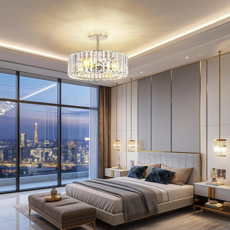 Modern Chandeliers Ceiling Light Fixture 4-Lights Round Crystal