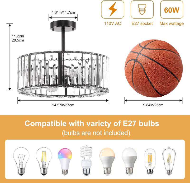 Modern Chandeliers Ceiling Light Fixture 4-Lights Round Crystal
