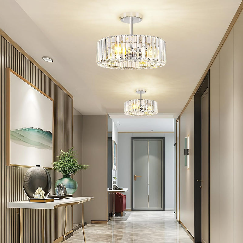 Modern Chandeliers Ceiling Light Fixture 4-Lights Round Crystal
