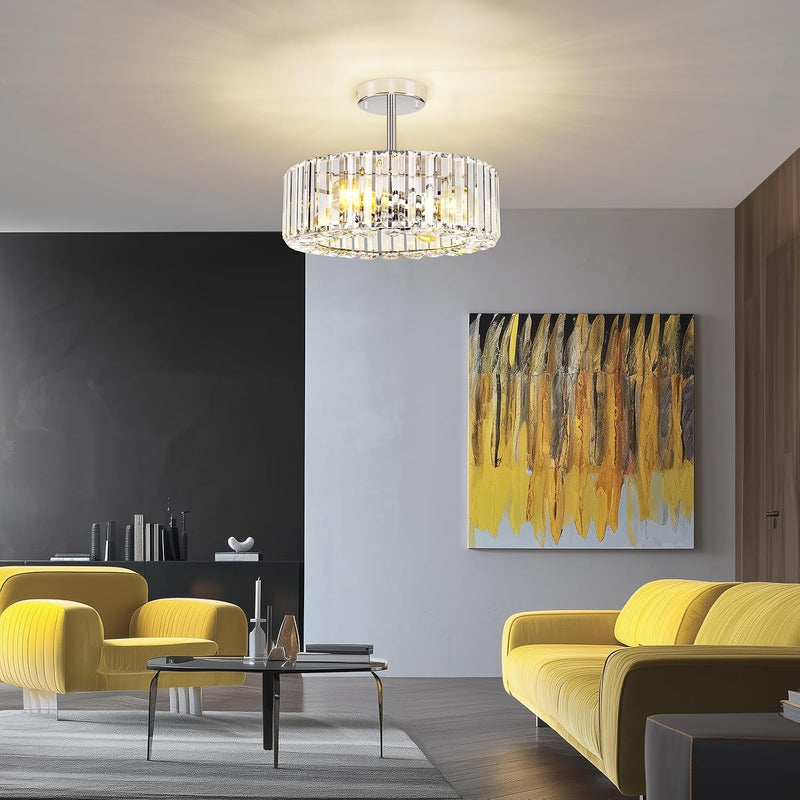 Modern Chandeliers Ceiling Light Fixture 4-Lights Round Crystal