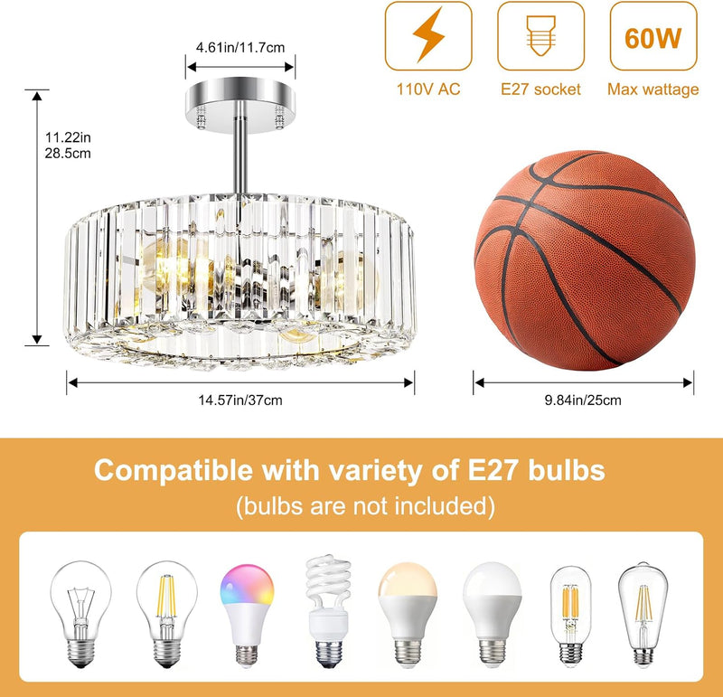 Modern Chandeliers Ceiling Light Fixture 4-Lights Round Crystal