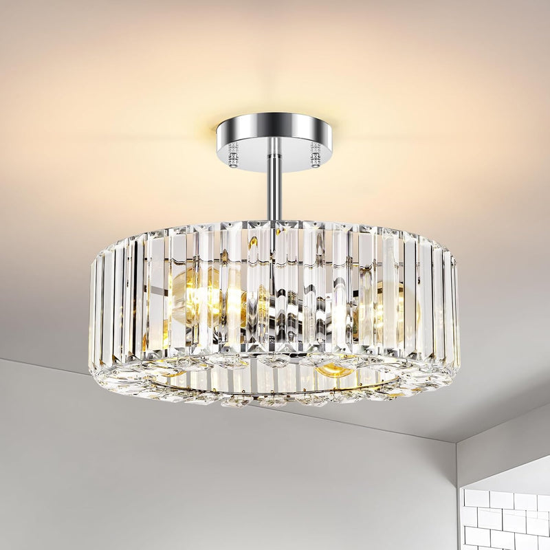Modern Chandeliers Ceiling Light Fixture 4-Lights Round Crystal