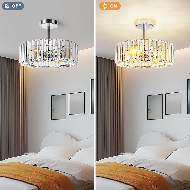 Modern Chandeliers Ceiling Light Fixture 4-Lights Round Crystal