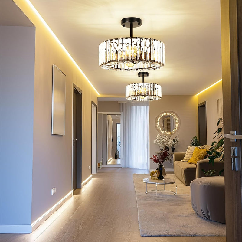 Modern Chandeliers Ceiling Light Fixture 4-Lights Round Crystal