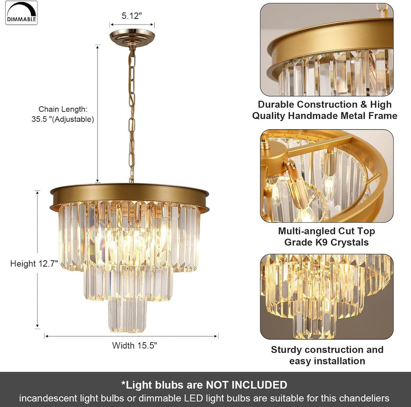 Modern Contemporary K9 Crystal Chandelier Pendant Light 3-Tier