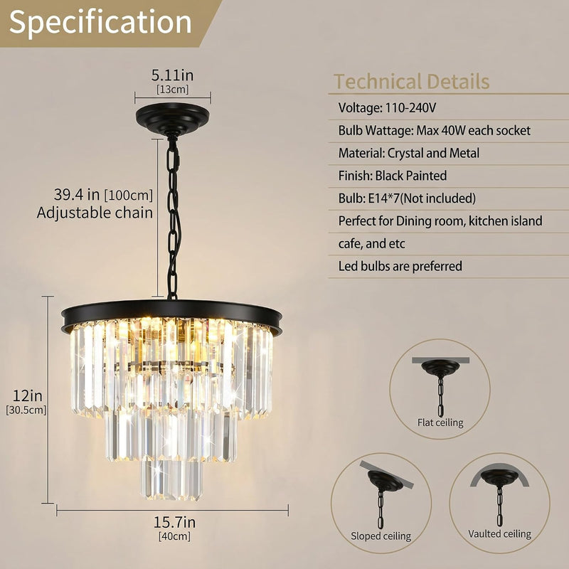 Modern Contemporary K9 Crystal Chandelier Pendant Light 3-Tier