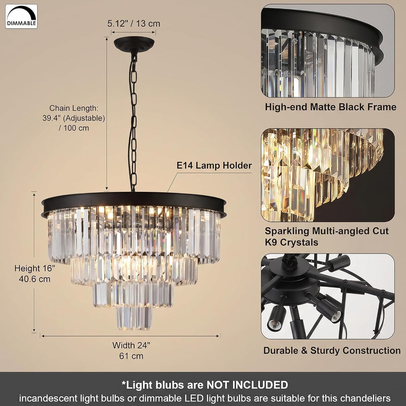 Modern Contemporary K9 Crystal Chandelier Pendant Light 3-Tier