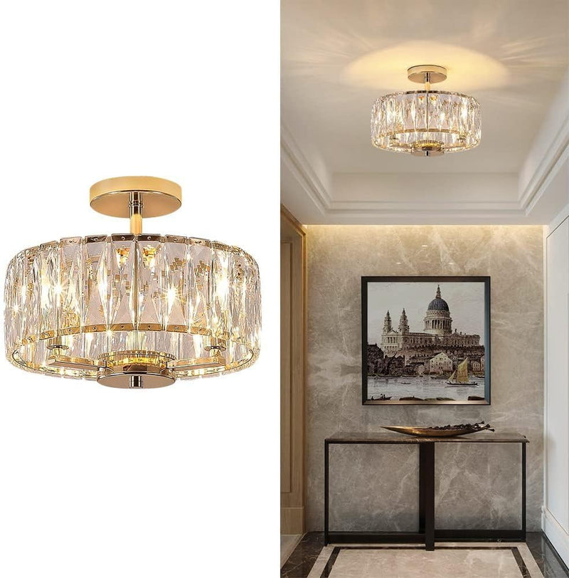 Modern Crystal Ceiling Light Semi Flush Mount Chandelier