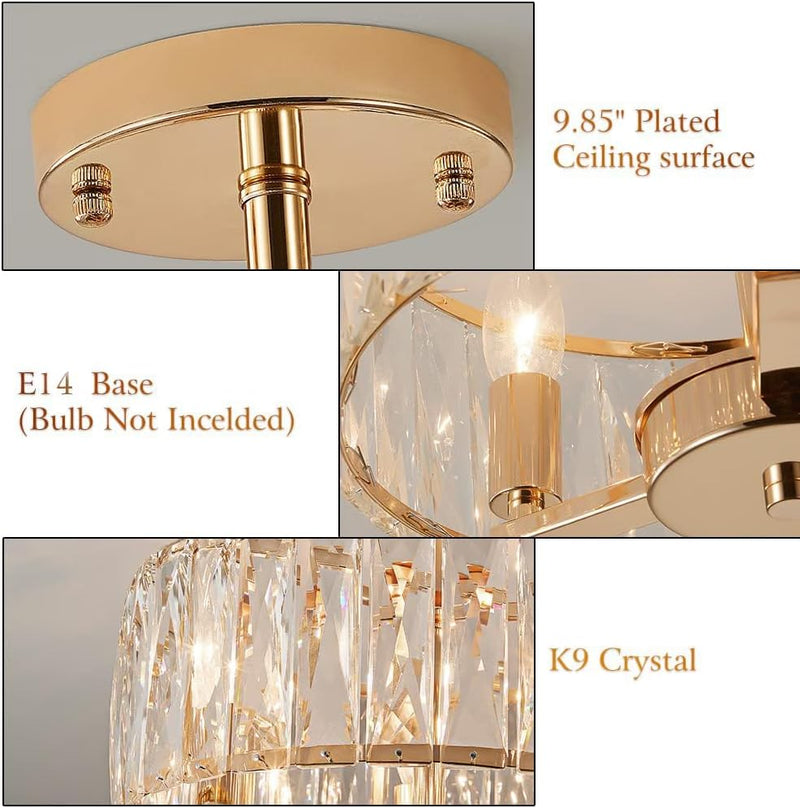 Modern Crystal Ceiling Light Semi Flush Mount Chandelier