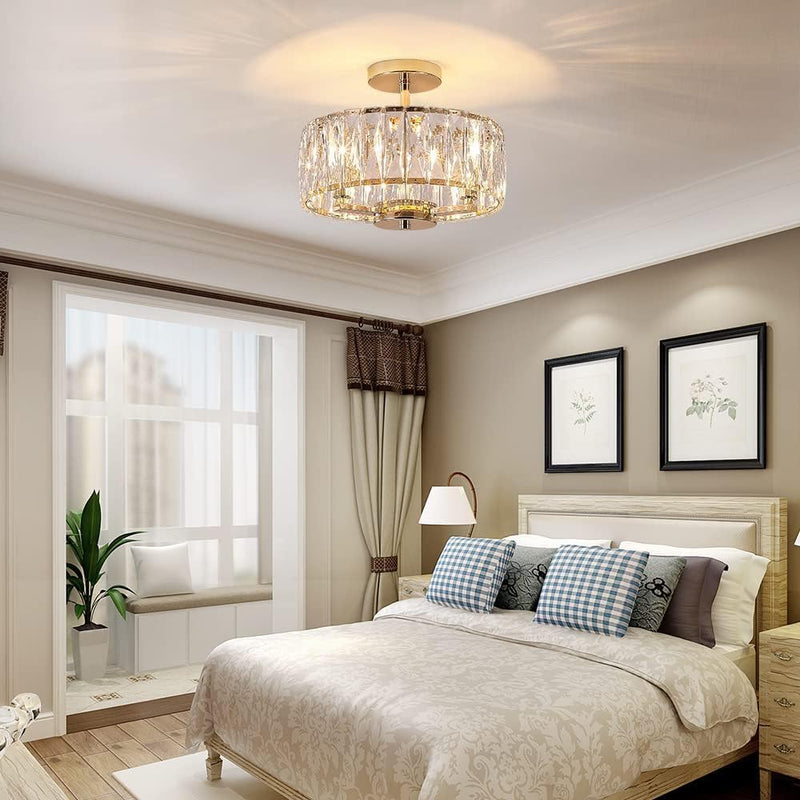 Modern Crystal Ceiling Light Semi Flush Mount Chandelier
