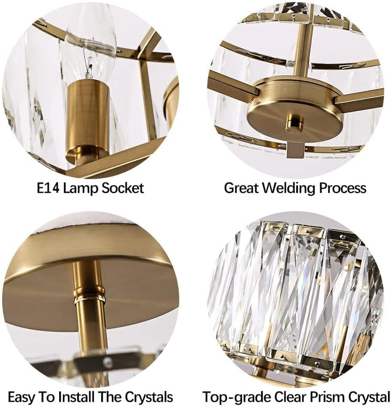 Modern Crystal Ceiling Light Semi Flush Mount Chandelier
