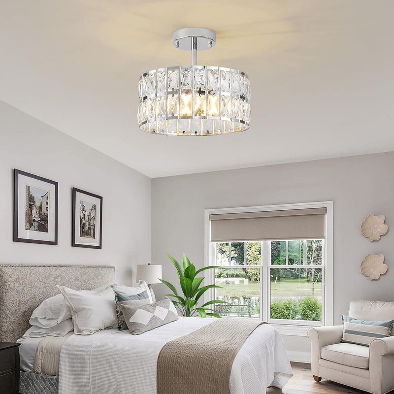 Modern Crystal Ceiling Light Semi Flush Mount Chandelier