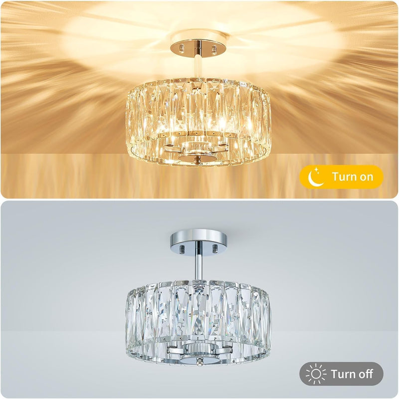 Modern Crystal Ceiling Light Semi Flush Mount Chandelier