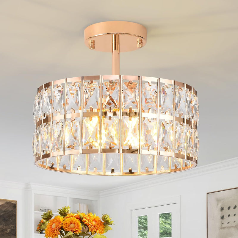 Modern Crystal Ceiling Light Semi Flush Mount Chandelier