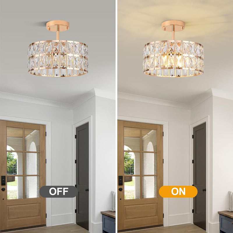Modern Crystal Ceiling Light Semi Flush Mount Chandelier
