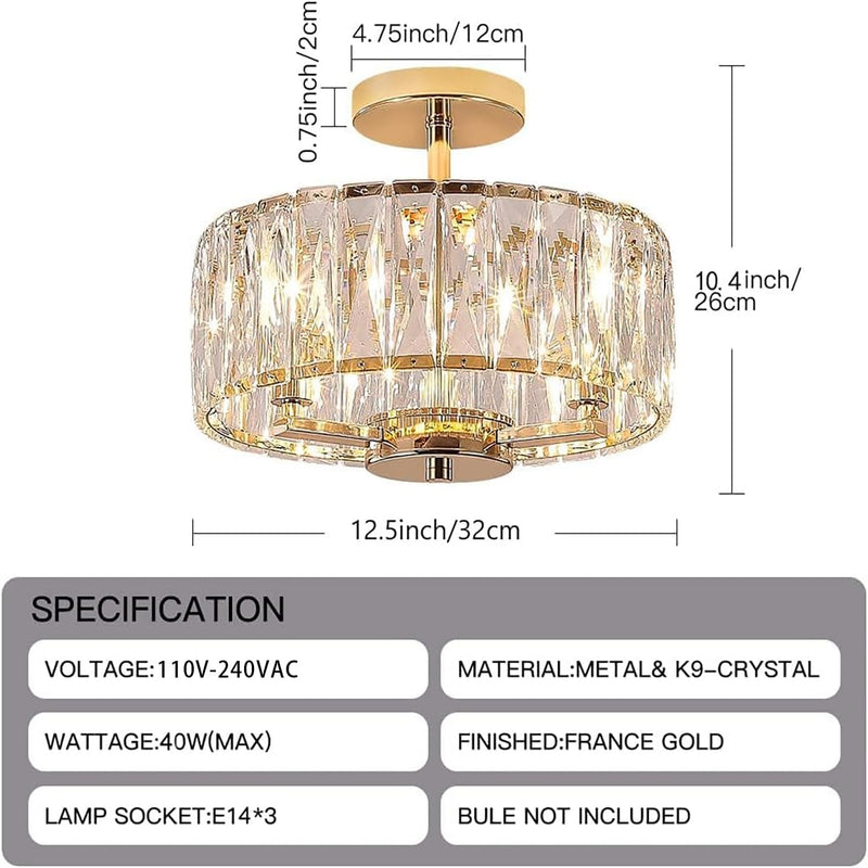 Modern Crystal Ceiling Light Semi Flush Mount Chandelier