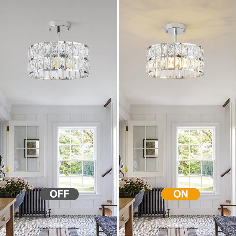 Modern Crystal Ceiling Light Semi Flush Mount Chandelier