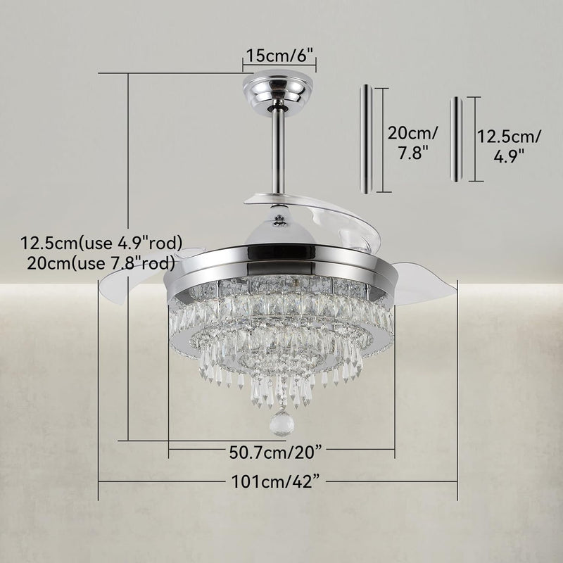 Modern Crystal Chandelier Ceiling Fan with Light 42