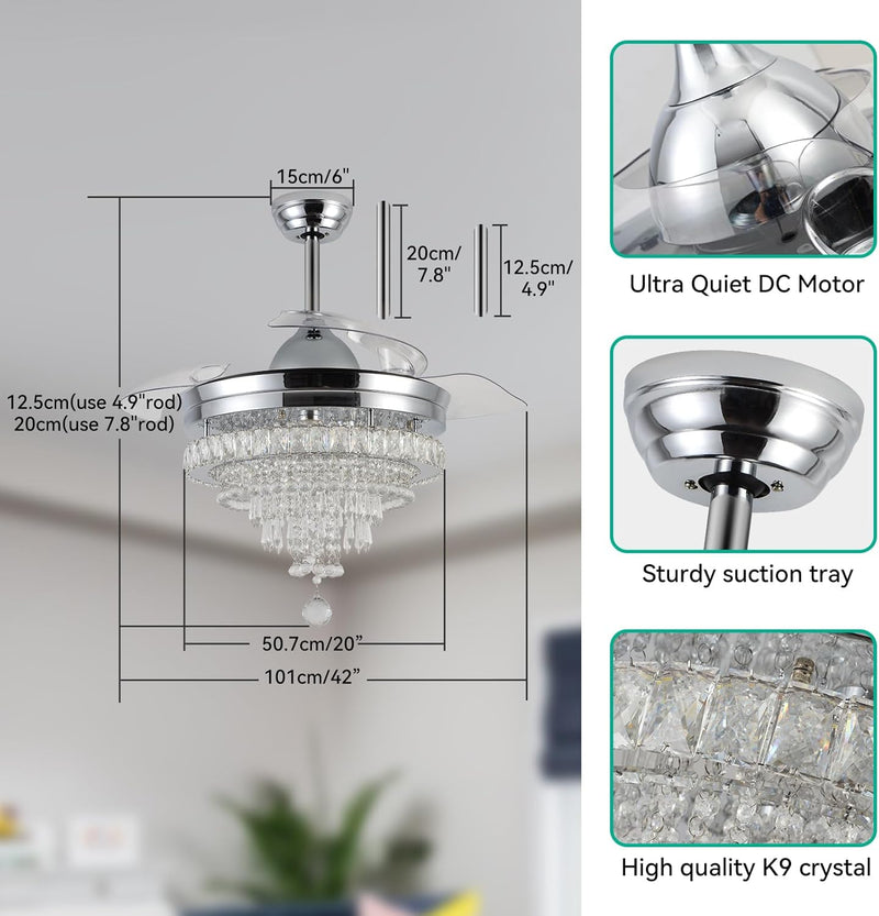 Modern Crystal Chandelier Ceiling Fan with Light 42