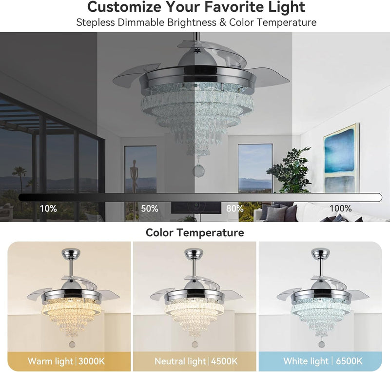 Modern Crystal Chandelier Ceiling Fan with Light 42