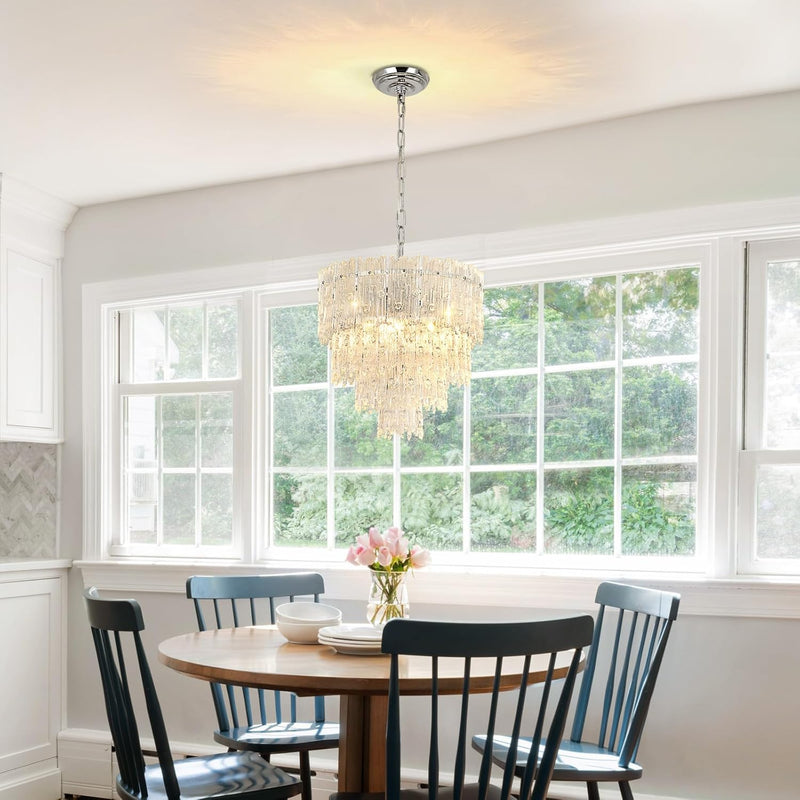 Crystal Chandelier Chrome Round Glass Pendant Light Raindrop