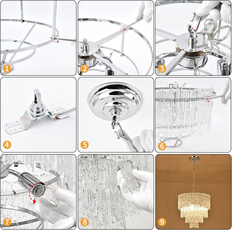Crystal Chandelier Chrome Round Glass Pendant Light Raindrop