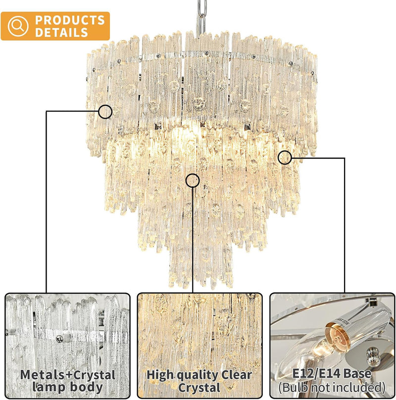Crystal Chandelier Chrome Round Glass Pendant Light Raindrop