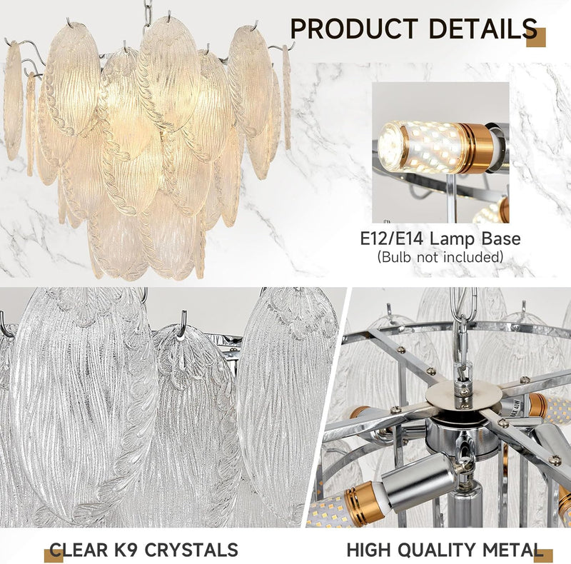 Crystal Chandelier Chrome Round Glass Pendant Light Raindrop