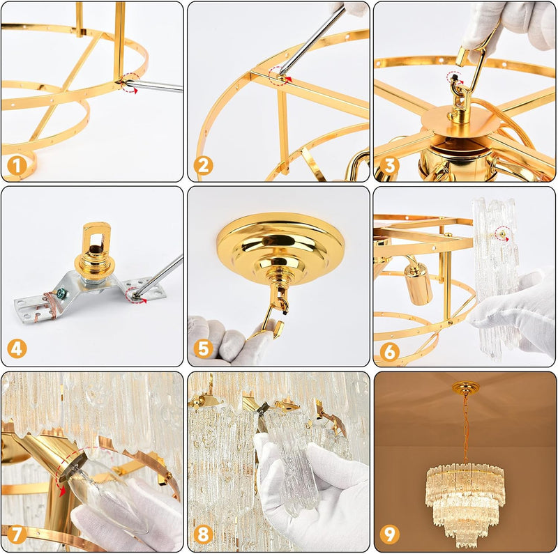 Crystal Chandelier Chrome Round Glass Pendant Light Raindrop