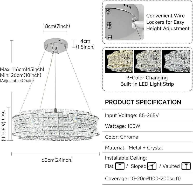 Modern Crystal Chandelier for Dining Room LED Chrome
