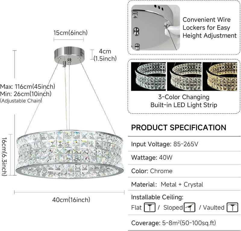 Modern Crystal Chandelier for Dining Room LED Chrome