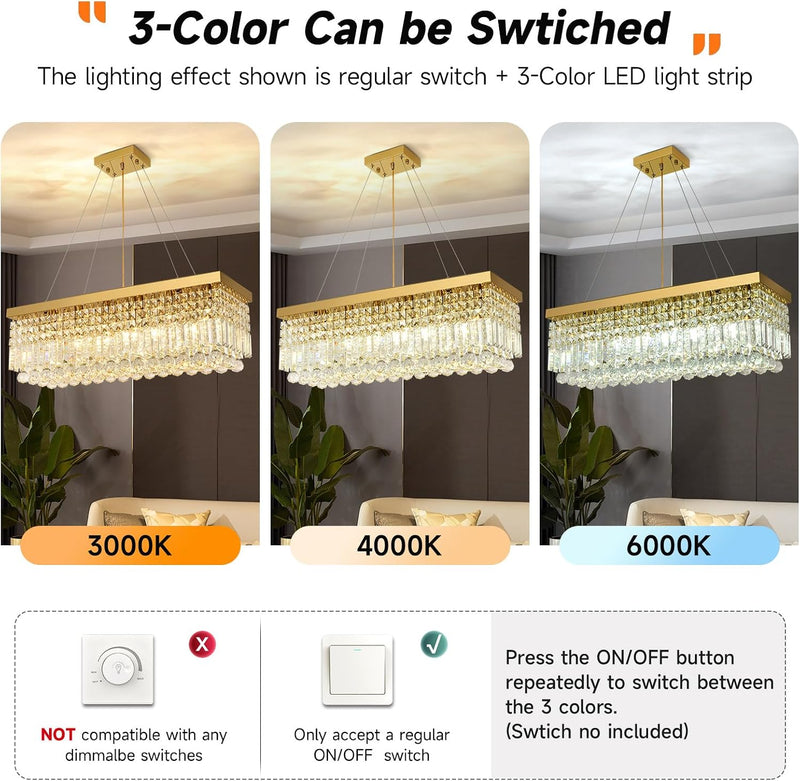 Modern Crystal Chandelier Pendant Light Rectangular Hanging LED