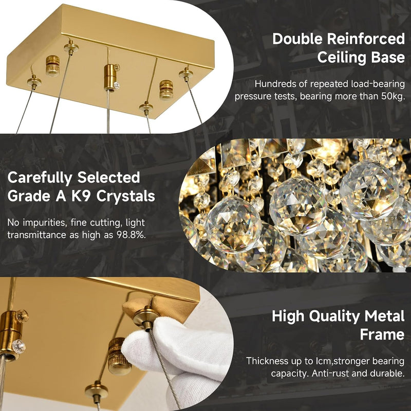 Modern Crystal Chandelier Pendant Light Rectangular Hanging LED