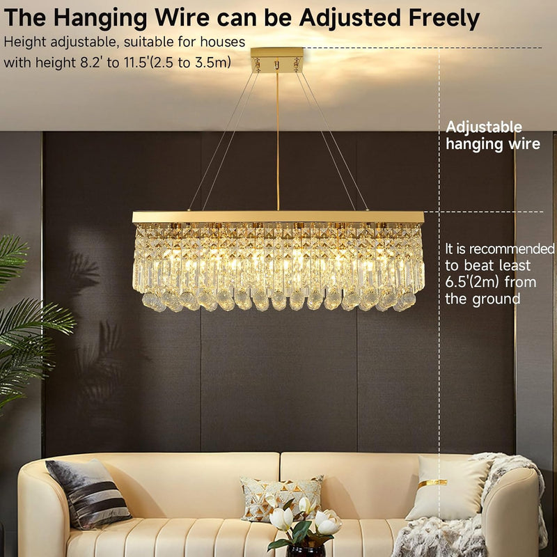 Modern Crystal Chandelier Pendant Light Rectangular Hanging LED