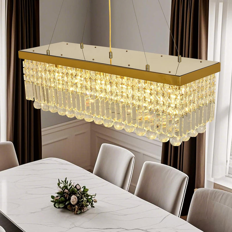 Modern Crystal Chandelier Pendant Light Rectangular Hanging LED