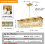 Modern Crystal Chandelier Pendant Light Rectangular Hanging LED
