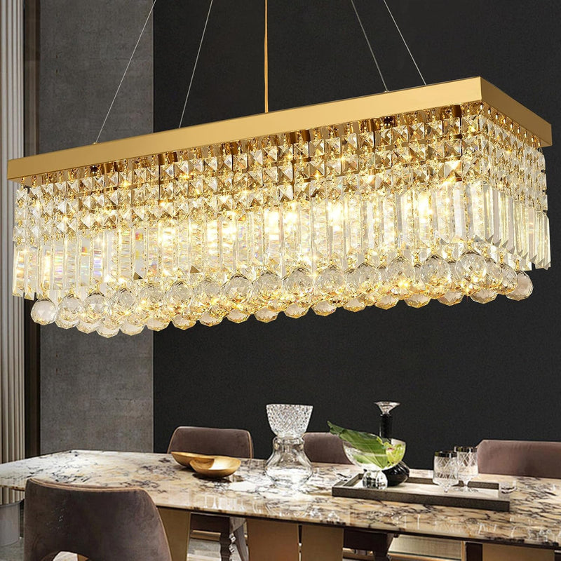 Modern Crystal Chandelier Pendant Light Rectangular Hanging LED
