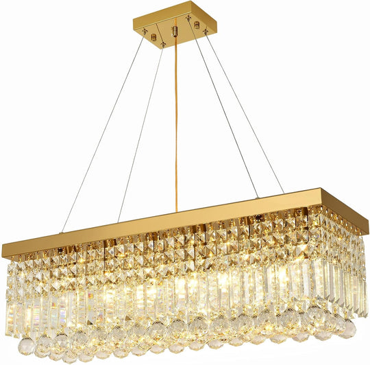 Modern Crystal Chandelier Pendant Light Rectangular Hanging LED