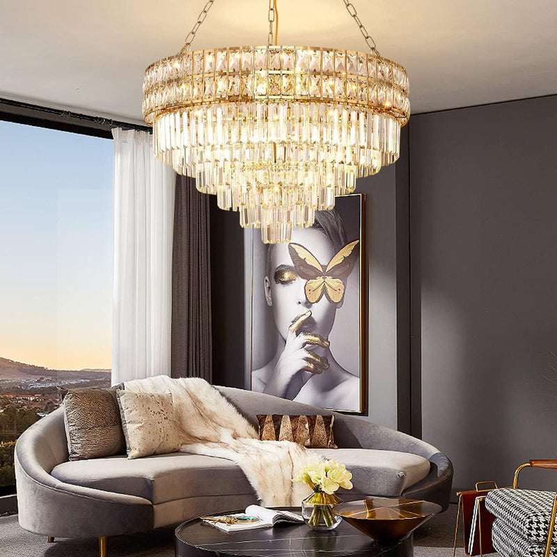 Modern Crystal Chandelier Pendant Round Light Fixture Hanging