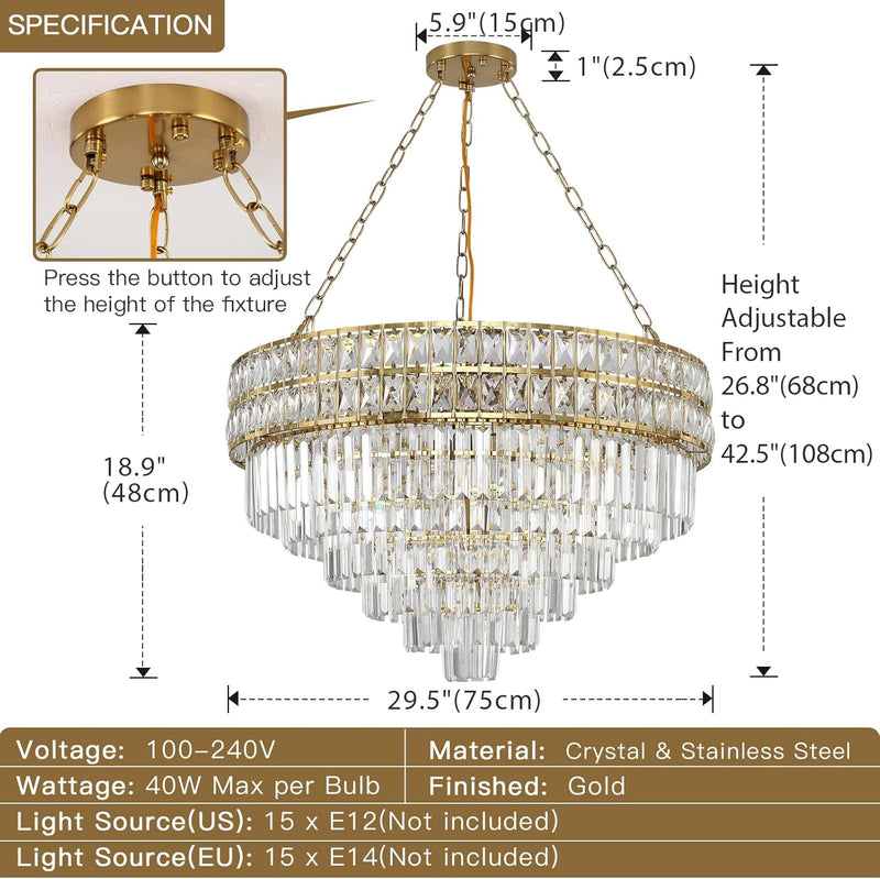 Modern Crystal Chandelier Pendant Round Light Fixture Hanging