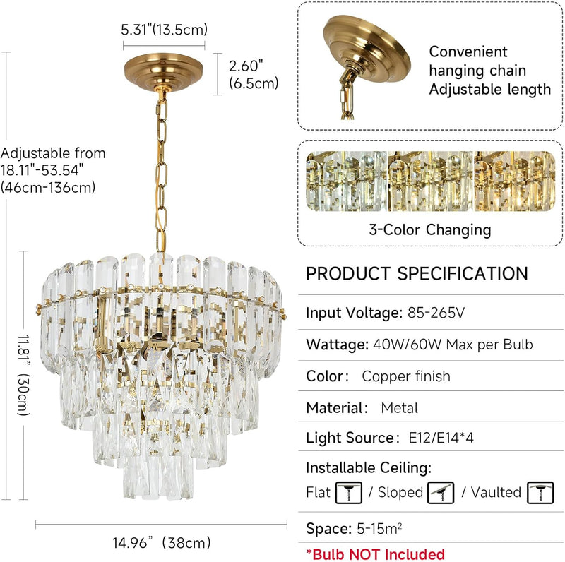 Modern Crystal Chandelier Round Luxury Pendant Light 3-Tiers