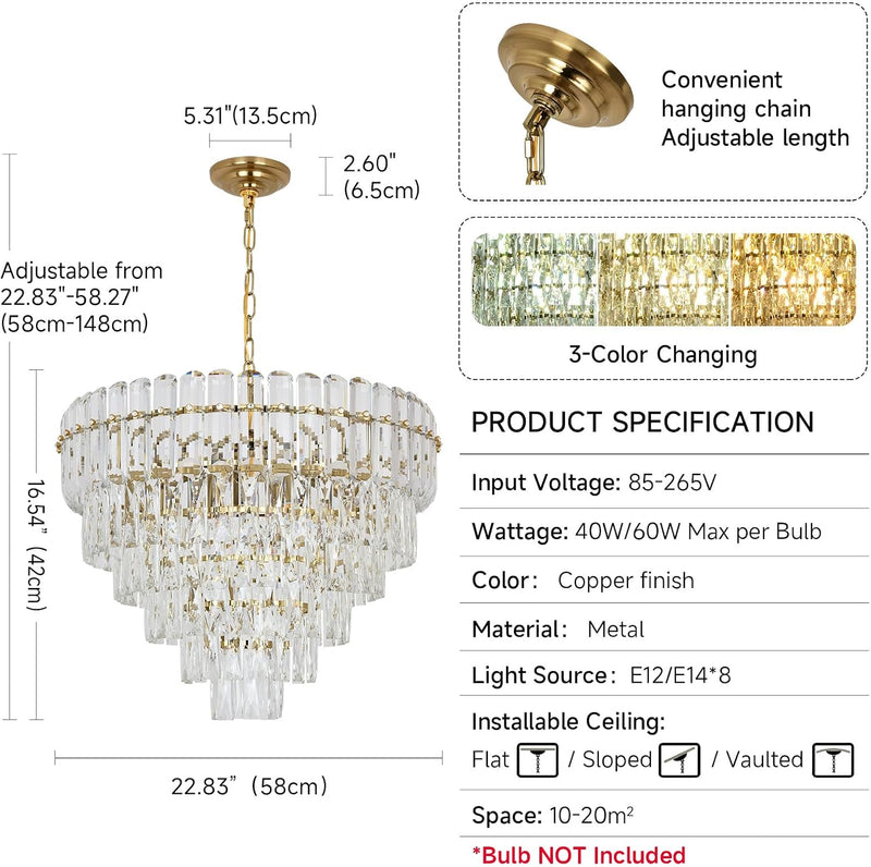 Modern Crystal Chandelier Round Luxury Pendant Light 3-Tiers