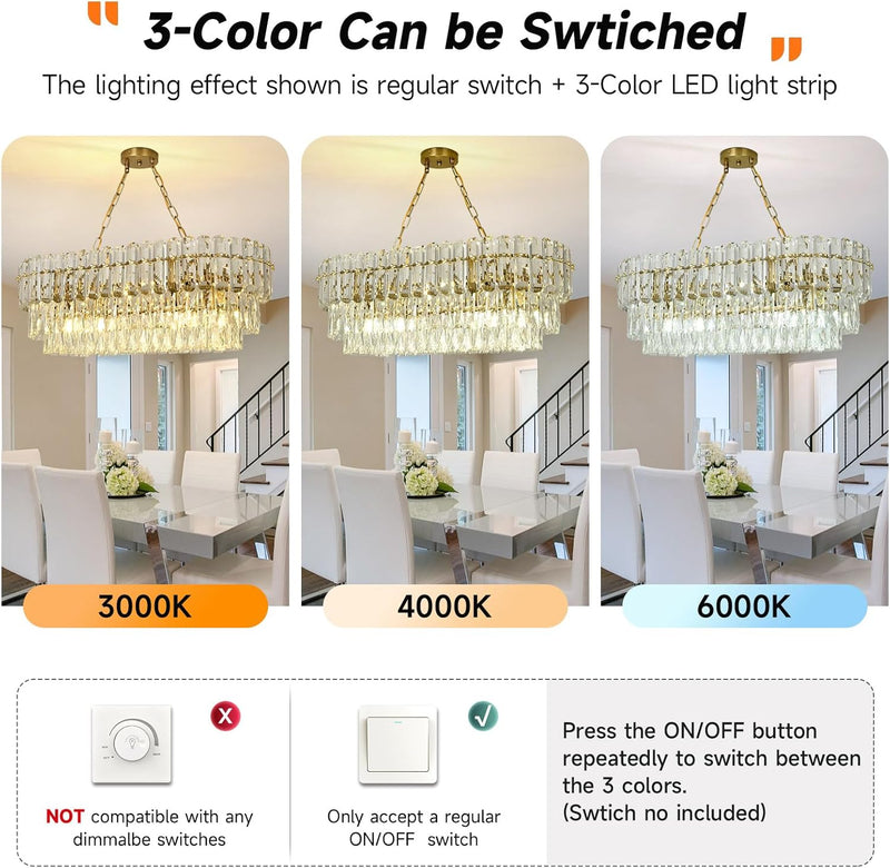 Modern Crystal Chandelier Round Luxury Pendant Light 3-Tiers