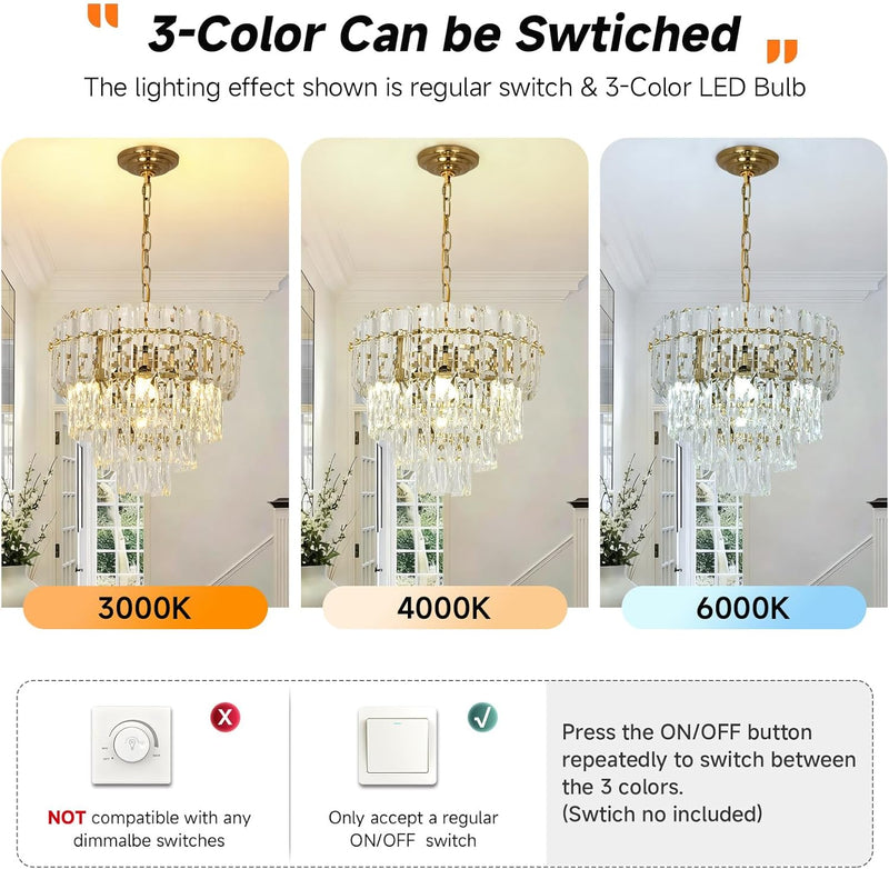 Modern Crystal Chandelier Round Luxury Pendant Light 3-Tiers