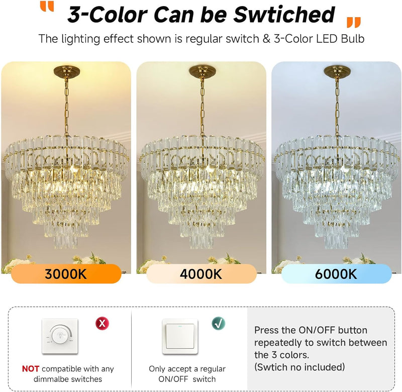 Modern Crystal Chandelier Round Luxury Pendant Light 3-Tiers
