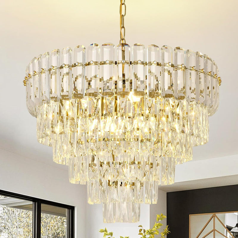 Modern Crystal Chandelier Round Luxury Pendant Light 3-Tiers