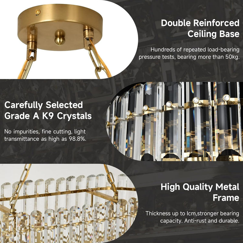 Modern Crystal Chandelier Round Luxury Pendant Light 3-Tiers