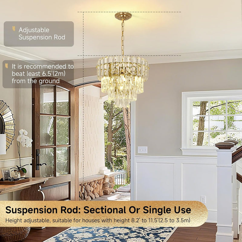Modern Crystal Chandelier Round Luxury Pendant Light 3-Tiers
