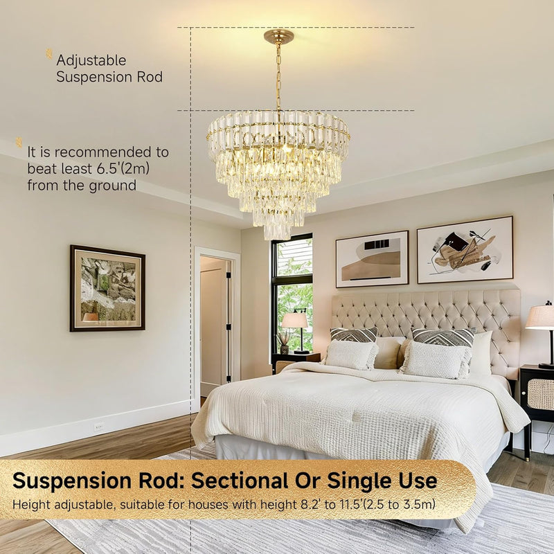 Modern Crystal Chandelier Round Luxury Pendant Light 3-Tiers